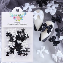 50 Pcs Bow Nail Charms Valentine's Day Nail Art Charms 3D Resin White Black Bow Knot Nail Art Charms Cute Romantic Valentines Day Charms for Nail Jewelry DIY Crafts Nail Art Decorations Accessories