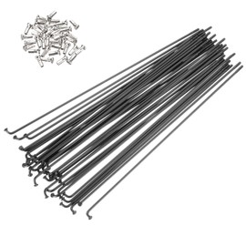 PATIKIL 14G Bicycle Spokes 188 Mm/7.4 Inch, 36 Pcs Stainless Steel J Bend 2mm Mountain Bike Spokes with Brass Nipples for City Road Bike Electric Bike MTB Wheel Spokes, Black