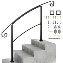 Xesi 4-5 Step Handrails for Outdoor Steps with Installation Kit - Durable Wrought Iron Railing - Versatile Curved Handrails for Outside Steps, Concrete Steps, Stair Railing Outdoor or Porch Railing