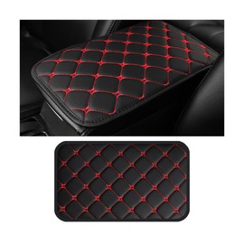 HZEL Car Center Console Cushion Pad, PU Leather Vehicle Armrest Protection Cover, Waterproof Automotive Interior Arm Rest Seat Box Mat Accessories, Universal for SUV, Sedan, Truck (Black/Red)