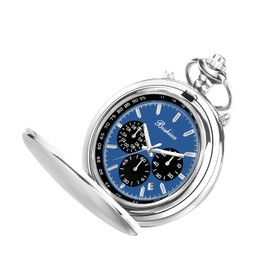 BOSHIYA Men's Smooth Quartz Pocket Watch Classic Multi-Functional Small Second disc & Date Pocket Watch with Chain Silver Christmas Graduation Birthday Gift