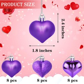 Yuronam 24 PCS Heart Ornaments 3 Different Finishes Heart Shaped Hanging Ornaments for Wedding Christmas Tree Mother's Day Anniversary Party Decoration (Purple)