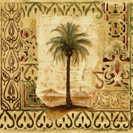 CONCORD WALLCOVERINGS ™ Wallpaper Border Tropical Pattern Palm Trees Damask Ornaments for Living Room Dining Area Beach House, Beige Green Burgundy, 15 ft by 7 in SP76492L