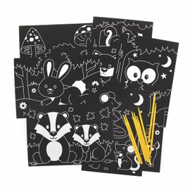 Baker Ross FE712 Forest Animals Scratch Pictures for Children - Pack of 8, Engraving Art Craft Set for Children, Creative Craft Activities for Children, Medium