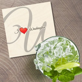 Unbranded I Love Washington USA Travel 4'' X 4'' Square Wooden Coaster