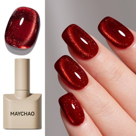 MAYCHAO 15ML Cat Eye Gel Nail Polish 1Pc Burgundy Gel Polish with Magnet Soak off Holographic Magnetic Nail Polish for Nail Art Manicure Salon DIY at Home, 0.5 OZ