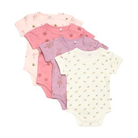 PIPPI Unisex Baby Bodysuit SS AO-Printed (4 Pack) Shaping Bodysuit, Quail, 98, quail