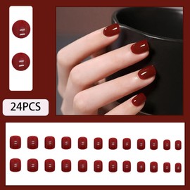 WAFOLOZE Red Press on Nails Short, 24pcs Nails Press on Solid Colour Square Fake/False Nails with Press ons Designs Acrylic Press on Nails Gloss Artificial Nails Stick on Nails for Women