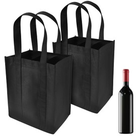 TIESOME 2 Pcs Wine Carrier Tote for Travel, 6 Bottle Holder With Divider, Non-Woven Reusable Gift Bag, Portable Washable With Carry Handle for Camping Picnic