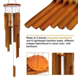 Bamboo Wind Chimes Outdoor,Wooden Wind Chimes for Outside with Melody Deep Tone,38" Classic Zen Garden Windchime for Relaxation, Grace.Home Décor for Patio, Garden or Indoor(FSC Certified)