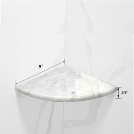9'' Natural Marble Corner Shower Shelf for Bathroom, Marble Corner Shelves for Bath Wall Mounted Both Side Polished (9"X9"X 5/8" Carrara White)