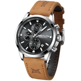 MEGALITH Men's Watch Stainless Steel Chronograph Watch Men's Waterproof Large Analogue Watch Men's Business Design Watches for Men Calendar Luminous