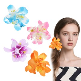 4 Pcs Artificial Flower Hair Clips, Multicolor Bohemian Hawaiian Flower Hairpin Artificial Tropical Flowers Hair Accessories for Seaside Holiday Beach Party Bridal Wedding Decorations Women