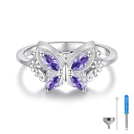 925 Sterling Silver Butterfly Cremation Ring for Ashes Memorial Urn Rings Keepsake Jewelry for Ashes Sympathy Gift for Women (Purple, 9)