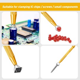 4 Prongs BGA Chip Pick,Tweezers Stainless Steel 4-Claw Pick up Tool Jeweler's Pick-Up Tool, for Small Parts Pickup, Grabber for Nails Clamping- Manicure Cotton Ball (2, Golden Color)