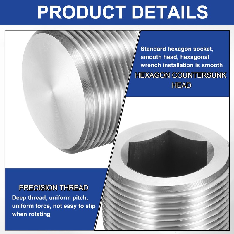 PATIKIL 2 Pcs 304 Stainless Steel Pipe Plug M33 x