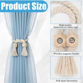CHAOTEMAI 2 PCS Magnetic Curtain Tie Backs, Linen Fabrics Tie Backs for Curtains Extended Size Strong Magnetic Attraction, Curtain Magnets Suitable for Living Rooms Bedrooms Dining Rooms Office