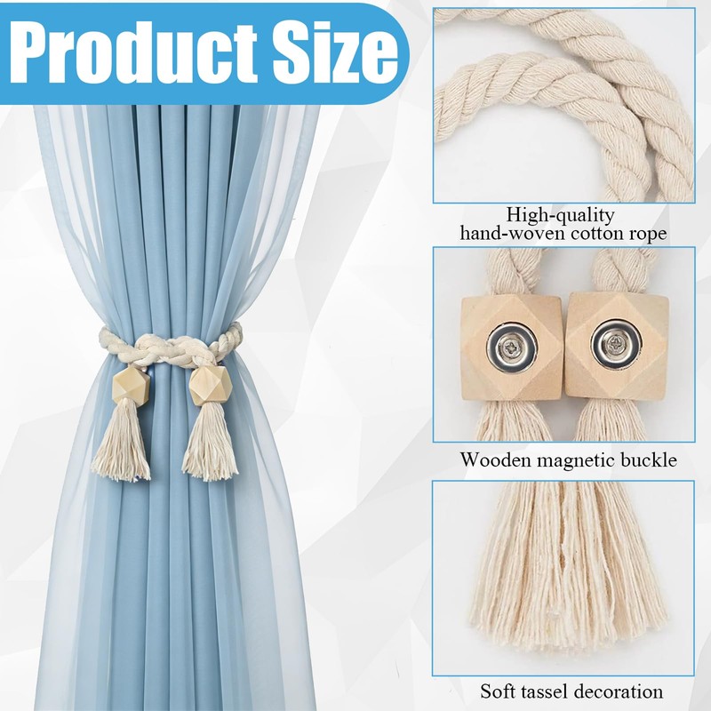 CHAOTEMAI 2 PCS Magnetic Curtain Tie Backs, Linen Fabrics Tie