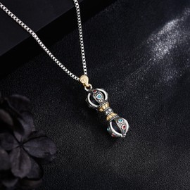 AXOMY Vajra Dorge Necklace 925 Sterling Silver Religious Vajra Pendant Necklace Buddhism Amulet Jewelry Gift for Men Women, Sterling Silver, No Gemstone