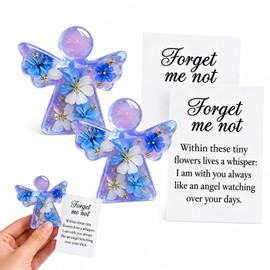 Fuceli 2 Piece Resin Guardian Angel Gifts with Hand Painted Forget Me Not Flowers, Forget Me Not Gifts for Sympathy and Home Office Decor, Blue and Cream Ornament Set