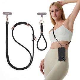 ORNARTO Adjustable Woven Phone Lanyard (1* Crossbody Lanyard, 1* Wrist Strap) with Premium Metal Buckle, Skin-Friendly and Durable for Woman Man, Universal Compatible with Cell Phones, Black