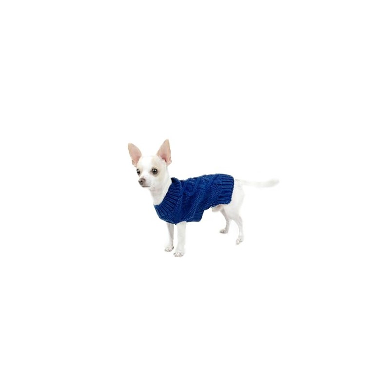 Huskimo Diamond Cable Dog Jumper, Navy, 40cm