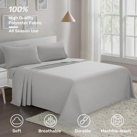ARTALL Twin Sheets Set - Twin Bed Sheets - 3pcs Sheets with 12-Inch Deep Pockets - Soft & Breathable 100% Polyester Bedding Sheets & Pillowcases - Light Grey