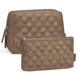 TOPEAST Makeup Bag for Women, Large Capacity Cosmetic Travel Bag Waterproof Puffy Toiletry Bag Organizer, Aesthetic Portable Pouch Open Flat Make Up Bag for Purse, Brown