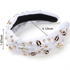 WantGor Pearl Knotted Headband, Women Rhinestone Embellished Hairband Elegant Wide Top Knot Bride Headbands Headpieces Party Fashion Elegant Ladies Hair Band Hair Hoop Accessories (Football White)