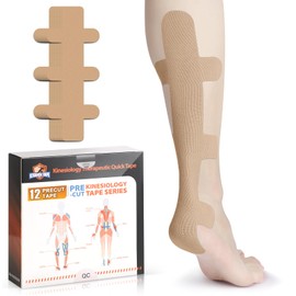 Kinesiology Tape for Achilles Tendon, KTQUICK 12 Count Achilles Tendon Tape Precut, Original Cotton Waterproof&Breathable, Enhance Elastic Kinesiology Athletic Tape for Achilles&Muscle Support(Beige)