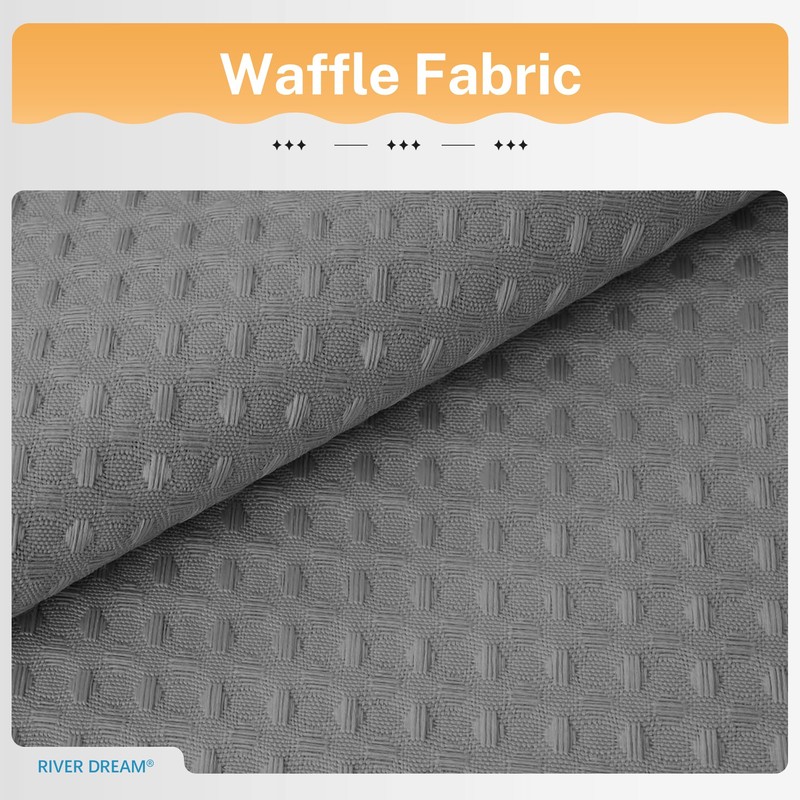 River Dream Grey Shower Curtain with Liner Set, Waffle Fabric