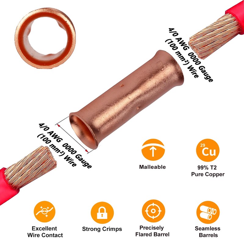 SVAAR 0000 Gauge Flared Barrel Butt Splice Connectors Kit 6PCS