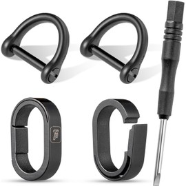 TIMULTI Titanium Keychain Keyring Carabiner Connecting Mini Hook Quick Release Connector (Black, 2 Continuous Rings + 2 Stainless Steel D-Ring)