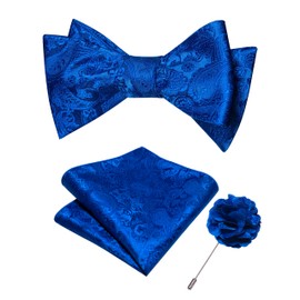 RBOCOTT Royal Blue Paisley Self Tie Bow Tie Bowtie and Pocket Square with Lapel Pin Sets for Men(32)