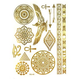 ALLYDREW Large Metallic Gold Silver and Black Body Art Temporary Tattoos, Circle Motifs, Hieroglyphs_1