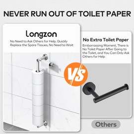 Longzon Toilet Paper Holder Wall Mount, Modern Silver Bathroom Toilet Paper Roll Holder for 6 Rolls Tissue with Storage, Premium SUS304 Stainless Steel Rustproof with Reserve for Bathroom, Washroom