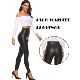CFR Faux Leather Leggings for Women Stretch Skinny Pleater Pants Tummy Control High Waist Tights Butt Lift Club Night (#2 Matt Black,4XL)