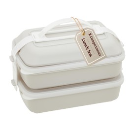 Premier Housewares Minimalist Warm Grey And White Lunch Box With Cutlery Durable Bento Lunch Box For Travelling Portable Lunch Box With Compartments For Kids School, Offices