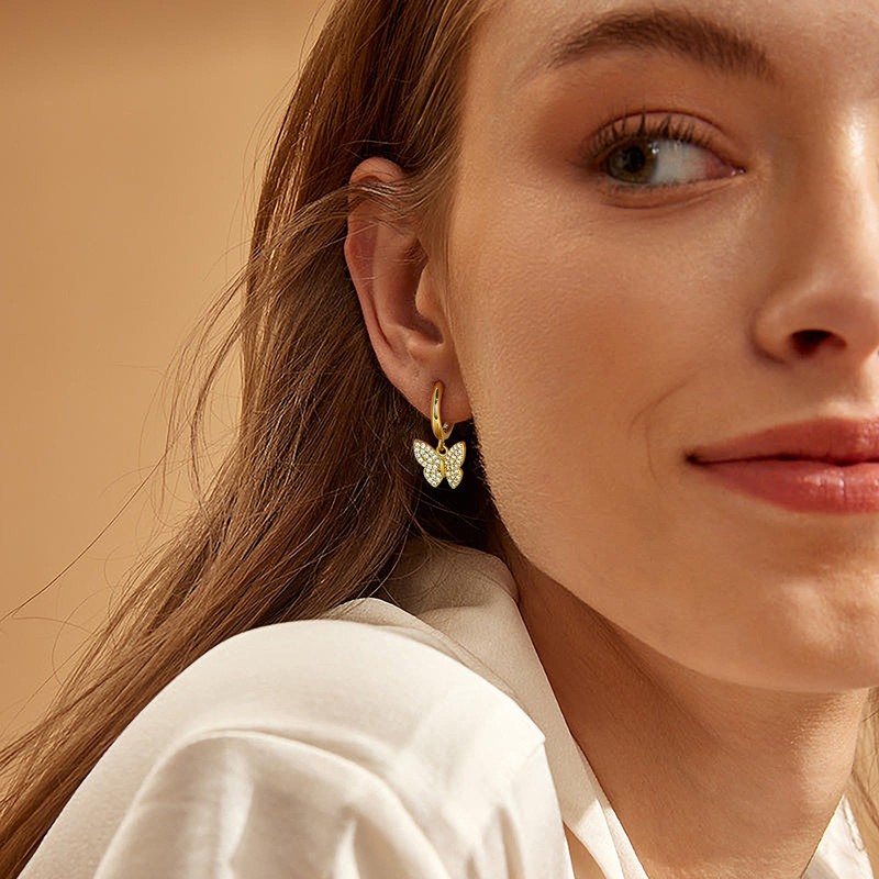 Me&Hz Gold Butterfly Earrings for Women Cute Dainty 14k Gold