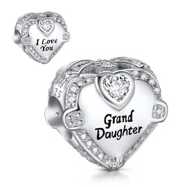 NINGAN 925 Sterling Silver Heart-Shaped Charm Mum, Dad, Daughter, Grandma and Grandpa Family Charm Beads Birthday Gift Suitable for Women's Bracelets and Necklaces, Cubic Zirconia, Cubic Zirconia
