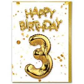 Brainbox Candy - 3rd Birthday Card - Age 3 - Beautiful White Gold Foil Effect Age Card - Birthday Cards For Boys Girls Children - Kids Age Cards