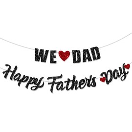 ANFEST Happy Fathers Day Banner Decorations Dads Holiday Decoration Black Glitter Letter for Papas Day Party Garland Backdrop Bunting Sign Props Home Outdoor Celebrate