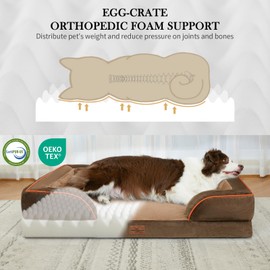Comfort Expression Orthopedic Dog Bed for Extra Large Dogs 42x30 Inch, Waterproof Supportive Egg Crate Foam XL Pet Bed with Removable Bolsters, Dog Couch with Washable Cover & Non-Slip Bottom, Brown