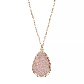 Metal New Gold Pink Glitter Teardrop Pendant Necklace nwt #N2661A