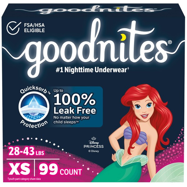 Goodnites Girls' Nighttime Bedwetting Underwear, Size Extra Small (28-43 lbs),