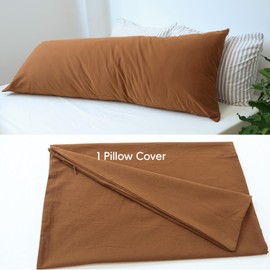 MooMee - Funda de almohada corporal con cierre, 100 % algodón lavado, con textura, transpirable, duradera, suave, cómoda (naranja oscuro, 21 x 54 pulgadas, 1 unidad)