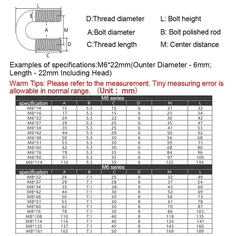 BOZONLI U-Bolt 304 Stainless Steel with Nuts Fastener, Marine Boat