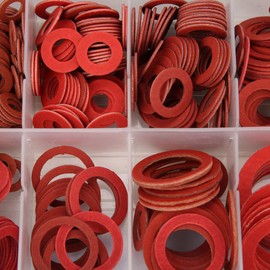 Insulating Spacers, Paper Seals, 600 Pieces, 12 Sizes, Red Steel Paper Fibre Washers, Insulating Washer, Assorted with Plastic Box