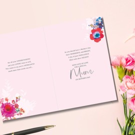 Special Wishes Mother's Day Card, Pink Floral Tea Design with Rose Gold Foil, Made in UK
