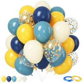 Blue and Yellow Balloons,50 Pcs 12 Inches Retro Blue Yellow Navy Blue Balloons Confetti Balloons for Cartoon Party Decoration Baby Shower Anniversary Birthday Wedding Party Decorations